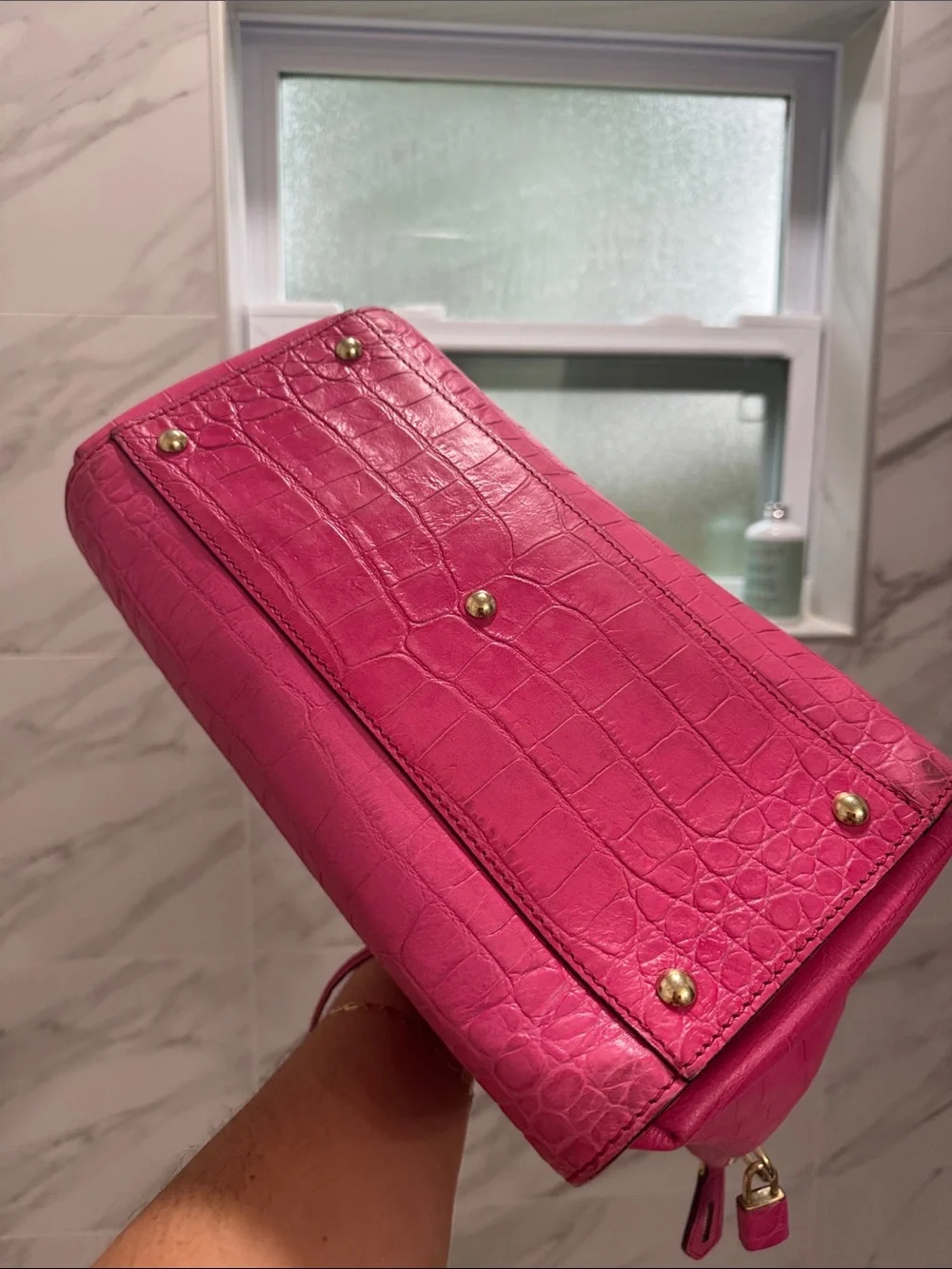 MCM Pink Croc Embossed Leather Zip Satchel 🔐 - Picture 7 of 15
